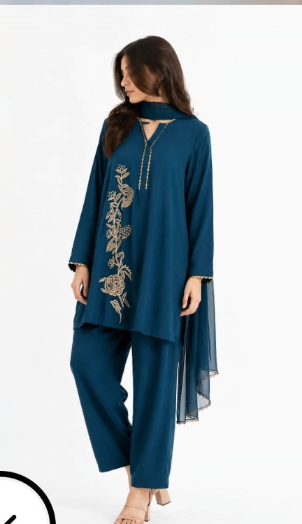 Mor Teal Embroidered Cord Set